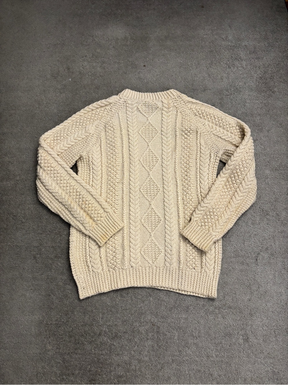 Vintage Aran Fisherman Sweater Cable Knit Hand Knit Wool Cream